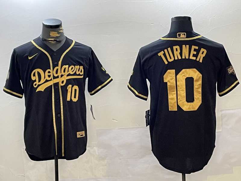 Mens Los Angeles Dodgers #10 Justin Turner Black Cool Base Stitched MLB Jersey